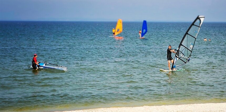 Виндсерфинг в Крыму - Азовское море, мыс Казантип